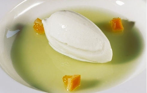 Roquefort sorbet with hot apple gelatin, El Bulli Roquefort sorbet with hot apple gelatin, El Bulli
