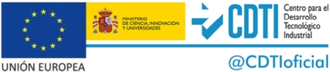 logos del centro desarrollo tecnologico industrial, ministerio de ciencia, innovación y universidades y unión europea